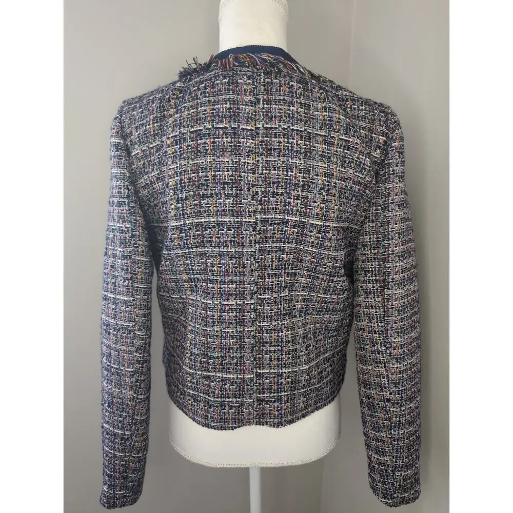 1901 Multicolor Tweed Fringe Jacket Blazer Preppy Chic M - Picture 3 of 9